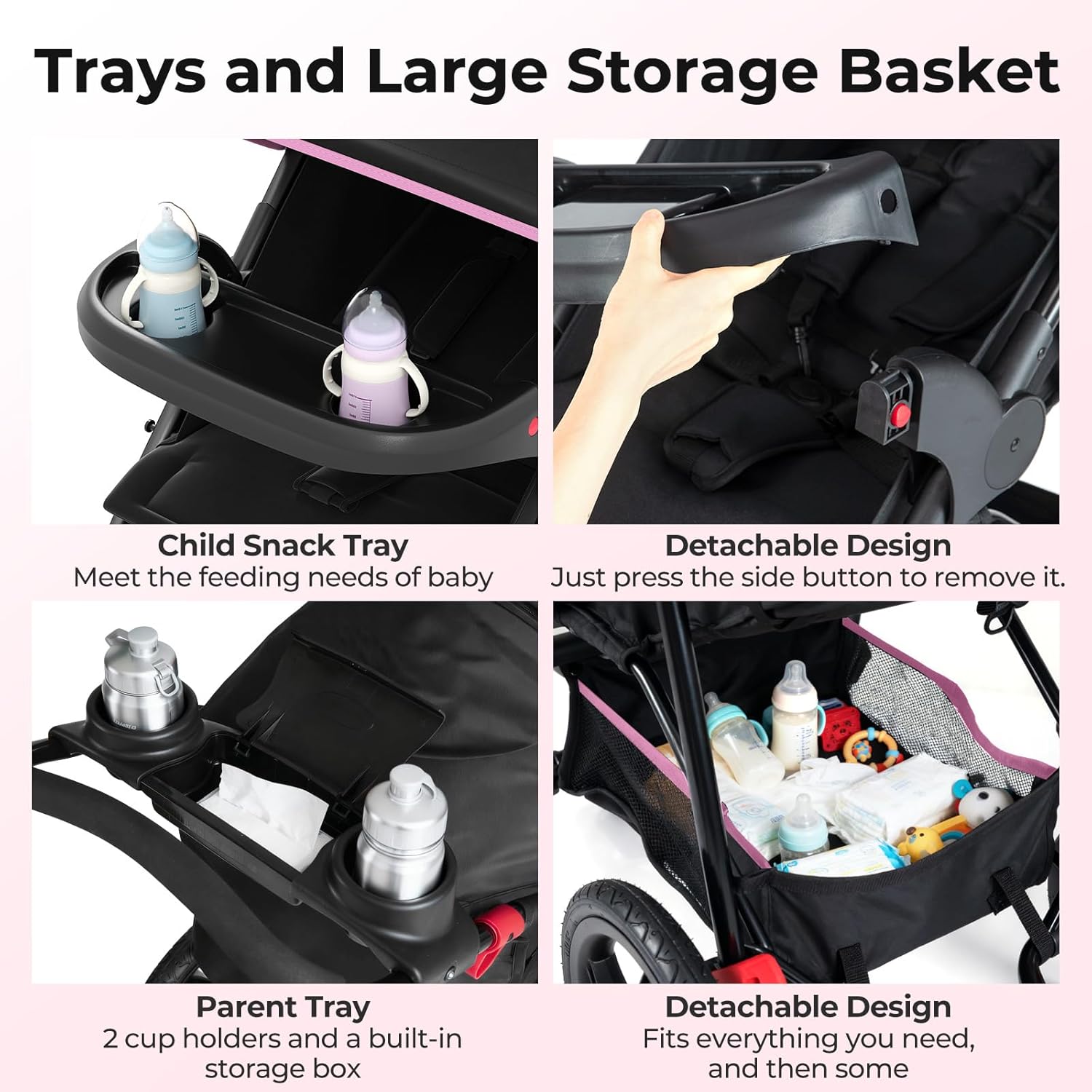 INFANS Jogging Stroller, Jogger Travel System with Shock Absorbing Suspension Dining Plate Cup Holder