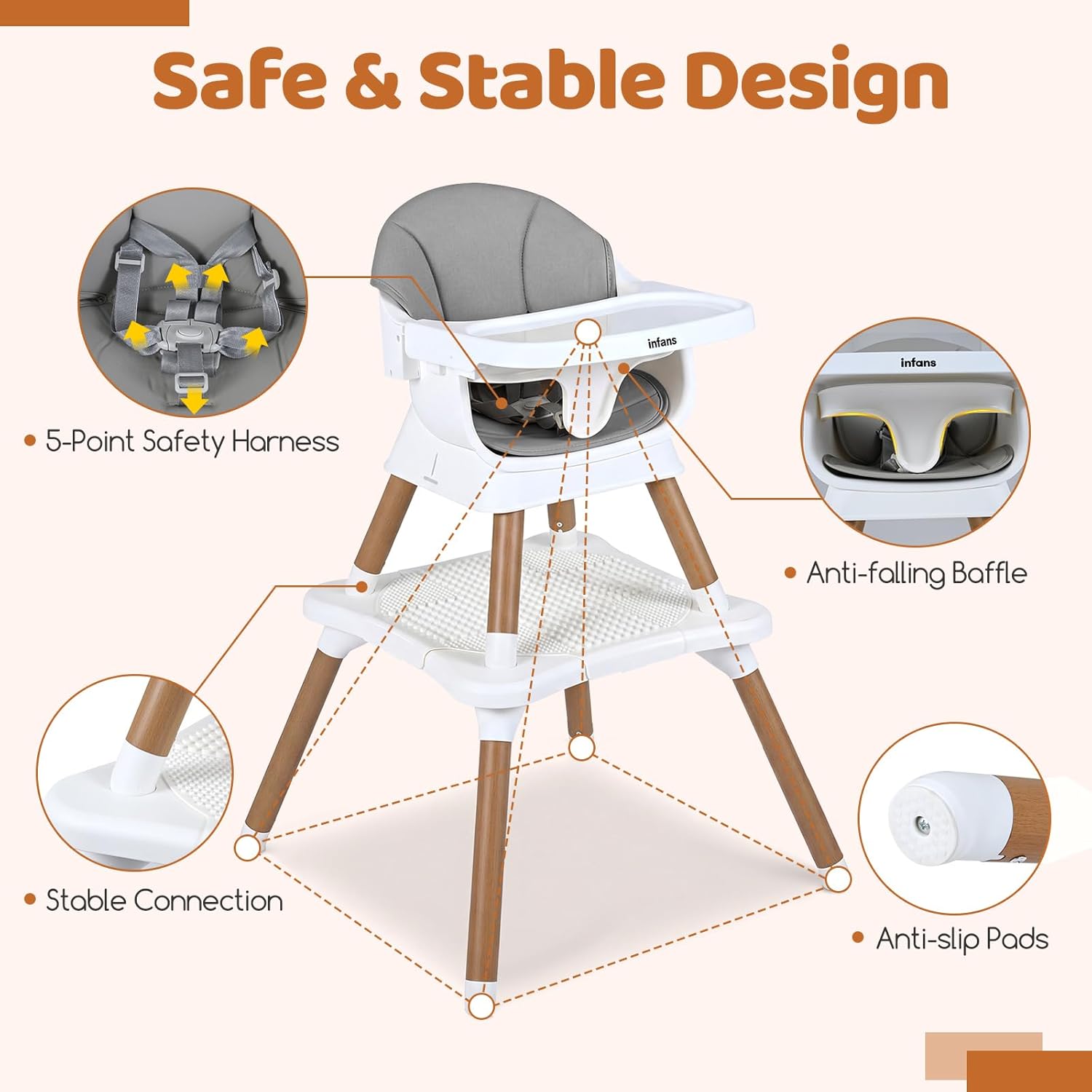INFANS Baby High Chair 9 in 1 Convertible Highchair for Babies and Toddlers