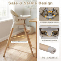 INFANS Baby High Chair 6 in 1 Wooden Convertible Highchair for Babies and Toddlers