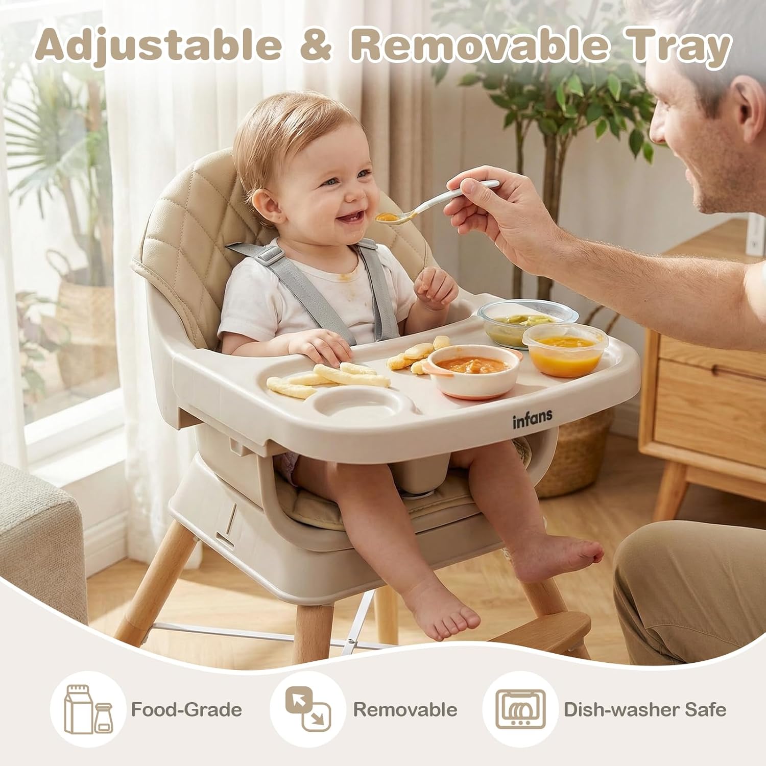 INFANS Baby High Chair 6 in 1 Wooden Convertible Highchair for Babies and Toddlers
