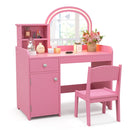 INFANS Kids Vanity, Princess Makeup Desk and Chair Set with Lights Mirror, Pretend Play Vanity Set for Toddler Girls