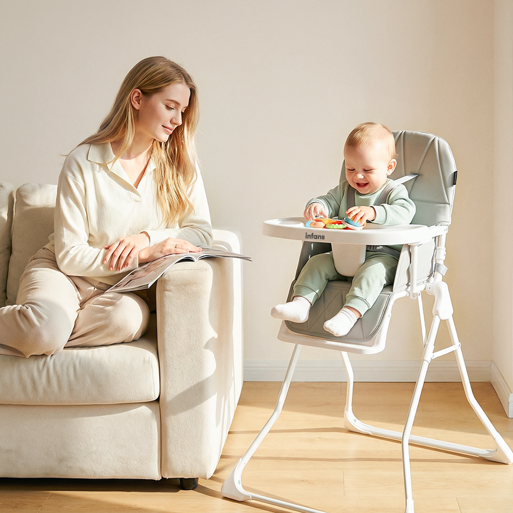 INFANS Baby High Chair, Quick Folding Portable Highchair for Babies and Toddlers with Removable Dishwasher Tray