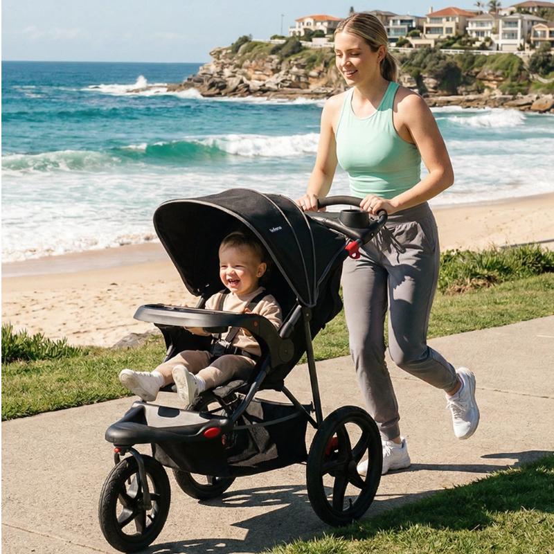 INFANS Jogging Stroller, Jogger Travel System with Shock Absorbing Suspension Dining Plate Cup Holder