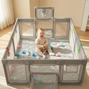 INFANS 74" x 62" Baby Playpen with Soft Mat, Basketball Hoop, 2 Soccer Goals, 4 Handles & 50 Ocean Balls