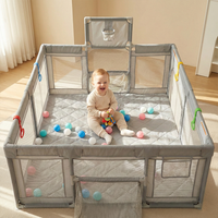 INFANS 74" x 62" Baby Playpen with Soft Mat, Basketball Hoop, 2 Soccer Goals, 4 Handles & 50 Ocean Balls
