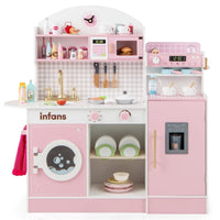 INFANS Kids Kitchen Playset, Toddler Wooden Kitchen Pretend Cooking Toy Set with Coffee Maker