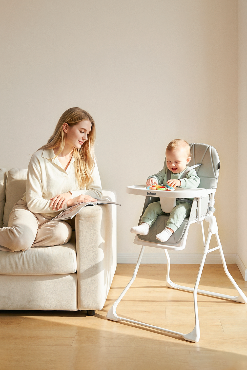 INFANS Baby High Chair, Quick Folding Portable Highchair for Babies and Toddlers with Removable Dishwasher Tray