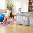 INFANS 74" x 62" Baby Playpen with Soft Mat, Basketball Hoop, 2 Soccer Goals, 4 Handles & 50 Ocean Balls