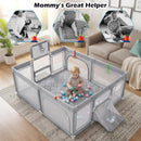 INFANS 74" x 62" Baby Playpen with Soft Mat, Basketball Hoop, 2 Soccer Goals, 4 Handles & 50 Ocean Balls