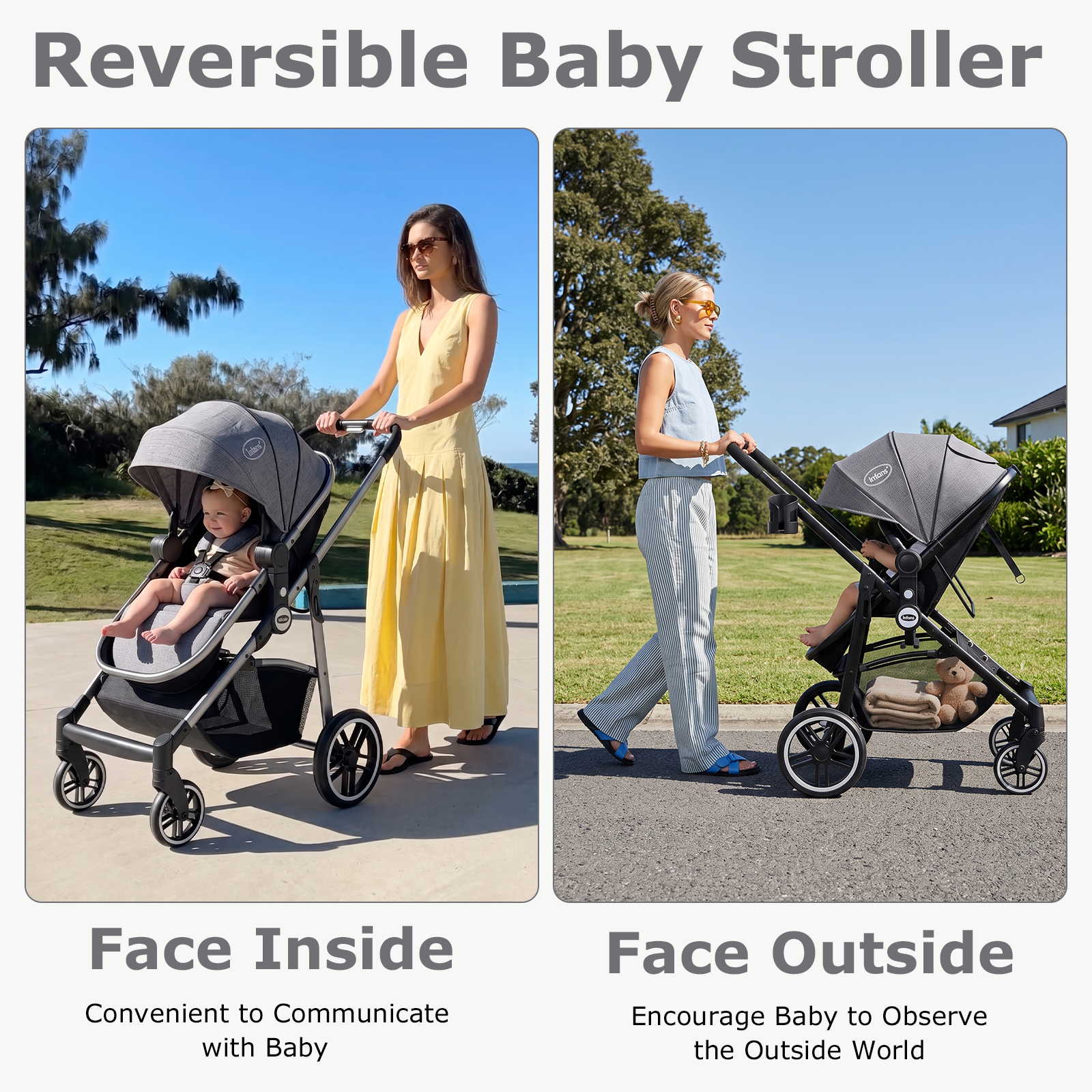 INFANS 2 in 1 Baby Stroller, High Landscape Infant Stroller, Foldable Pushchair