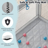 INFANS 74" x 62" Baby Playpen with Soft Mat, Basketball Hoop, 2 Soccer Goals, 4 Handles & 50 Ocean Balls