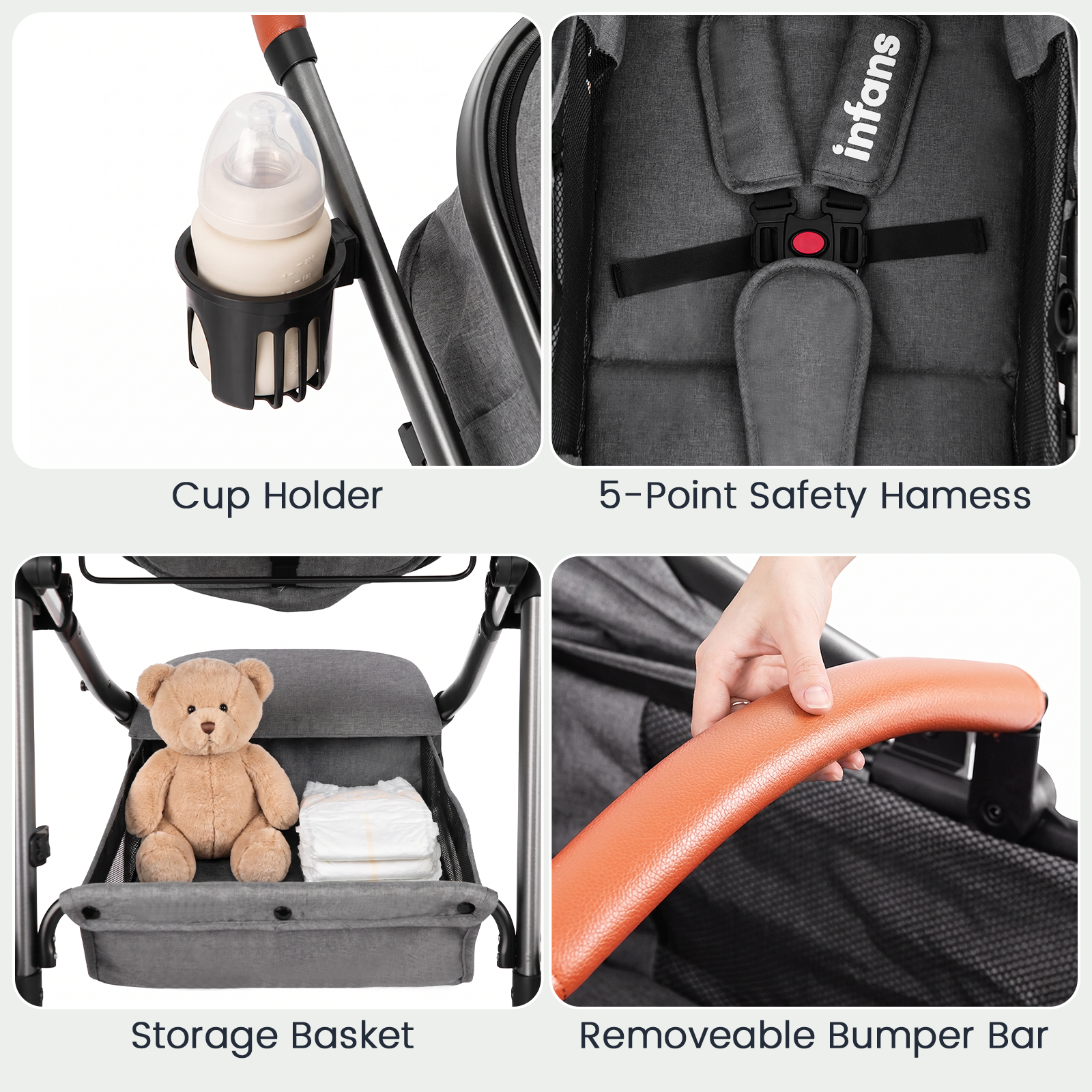 INFANS 2 in 1 Baby Stroller, Convertible Stroller, Foldable High Landscape Shock Absorption with Reversible Seat