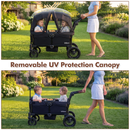 INFANS Wagon Stroller for 2 Kids, Collapsible Adjustable Push Pull Handle Bar, 2 Seater Stroller Wagon
