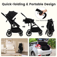 INFANS 2 in 1 Baby Stroller, Convertible Stroller with Reversible Seat Adjustable Backrest Canopy One Hand Fold