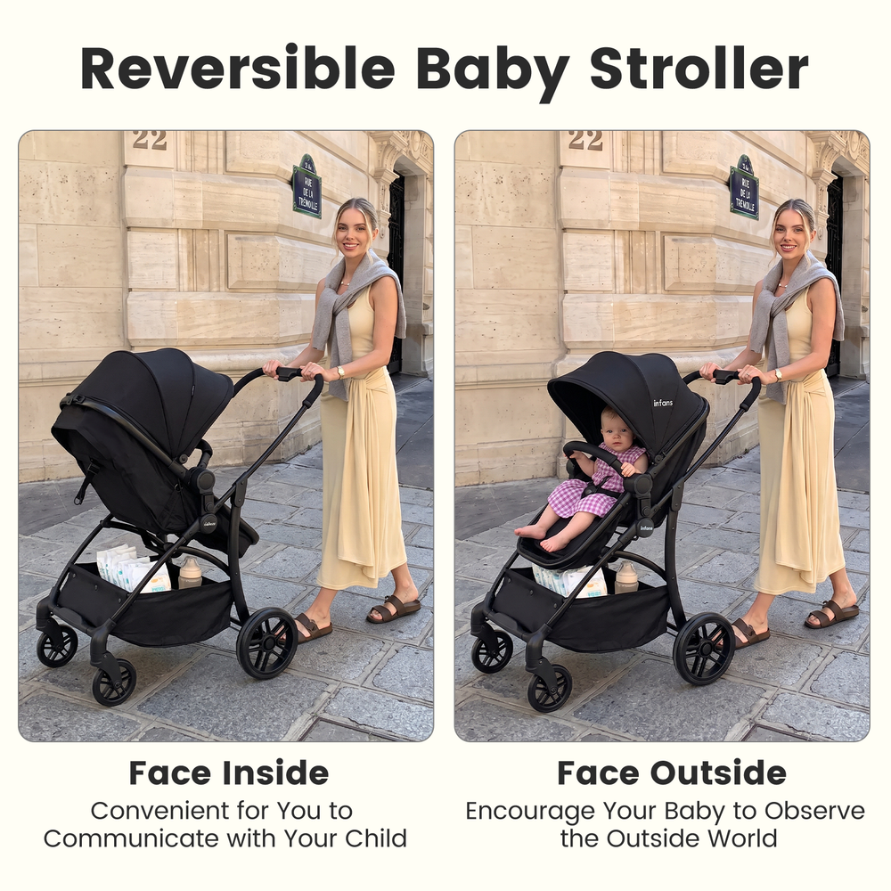 INFANS 2 in 1 Baby Stroller, Convertible Stroller with Reversible Seat Adjustable Backrest Canopy One Hand Fold
