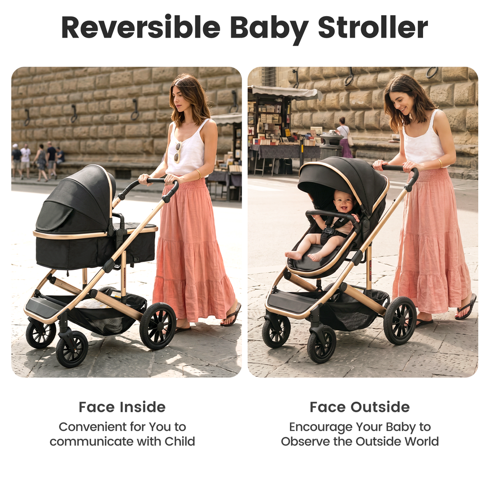 INFANS 2 in 1 Baby Stroller, Folding Newborn Pram Convertible Stroller High Landscape Shock Absorption