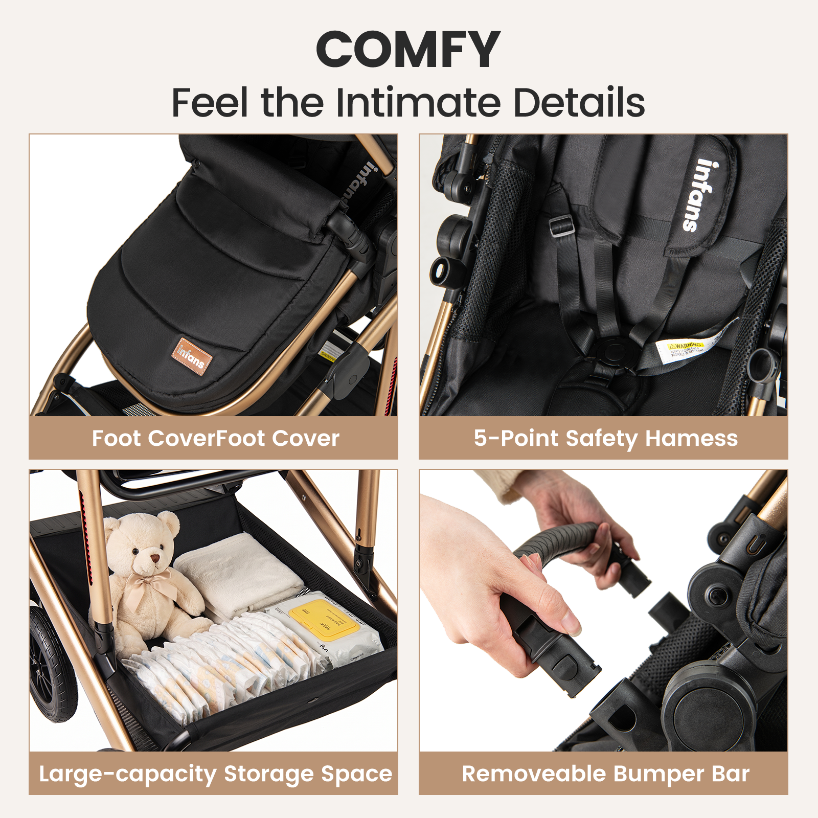 INFANS 2 in 1 Baby Stroller, Folding Newborn Pram Convertible Stroller High Landscape Shock Absorption