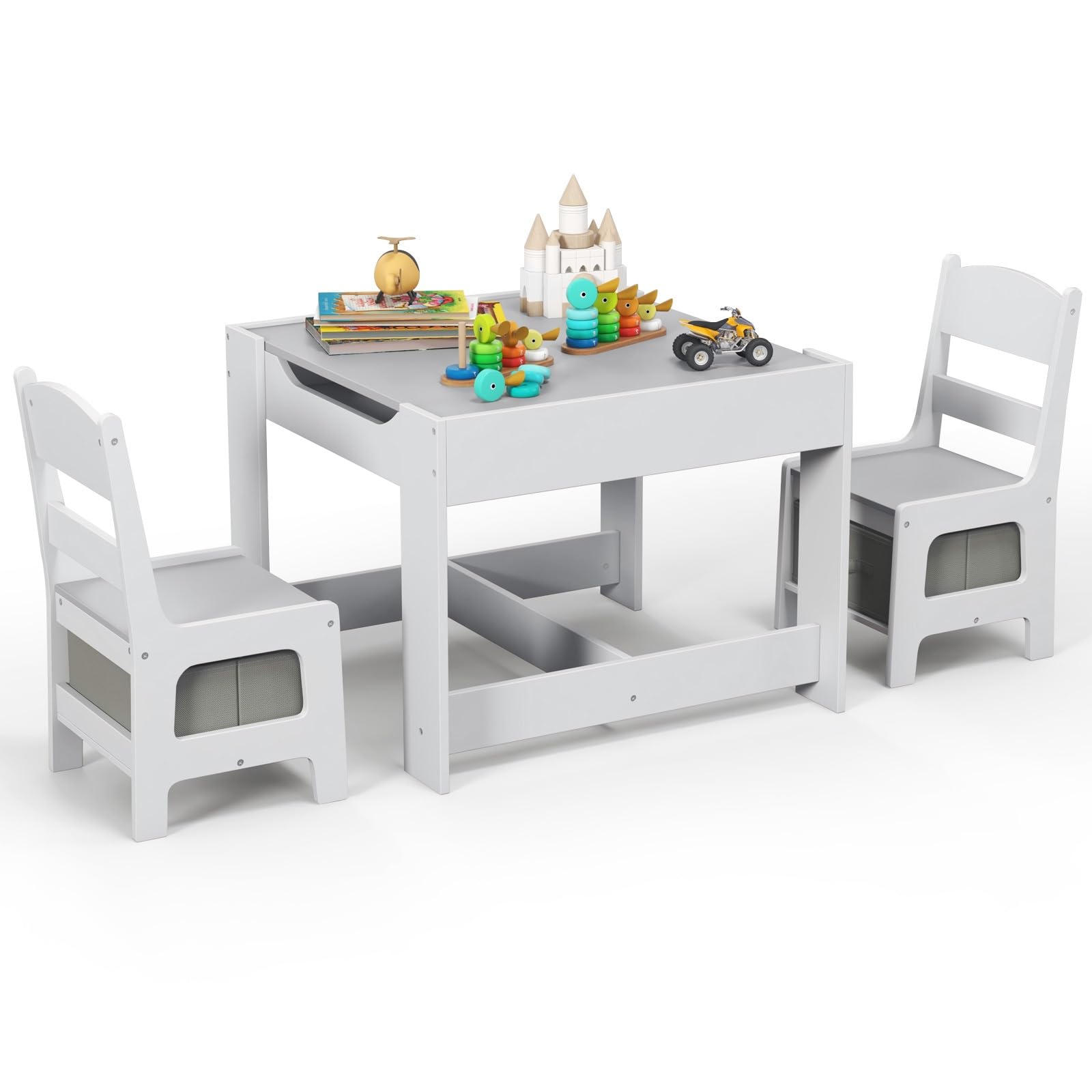 3 in 1 Wood Children Desk Set with Removable Blackboard