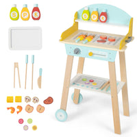 INFANS Kids Grill Playset, Wooden Pretend BBQ Toy Set with 21 Food Accessories, Role Play Kitchen Cooking Set