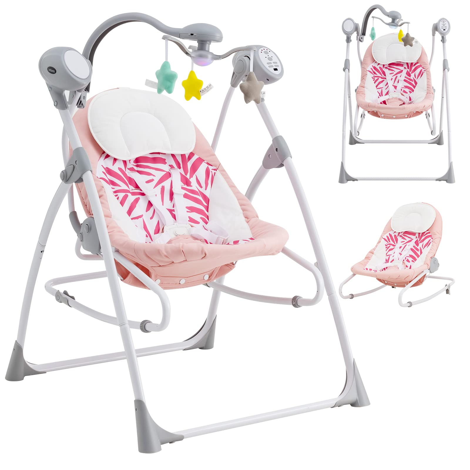 INFANS 2 in 1 Baby Swing and Bouncer for Infants with 5 Speed Sway Music Timing 3 Toys Remote Control, Easy Fold