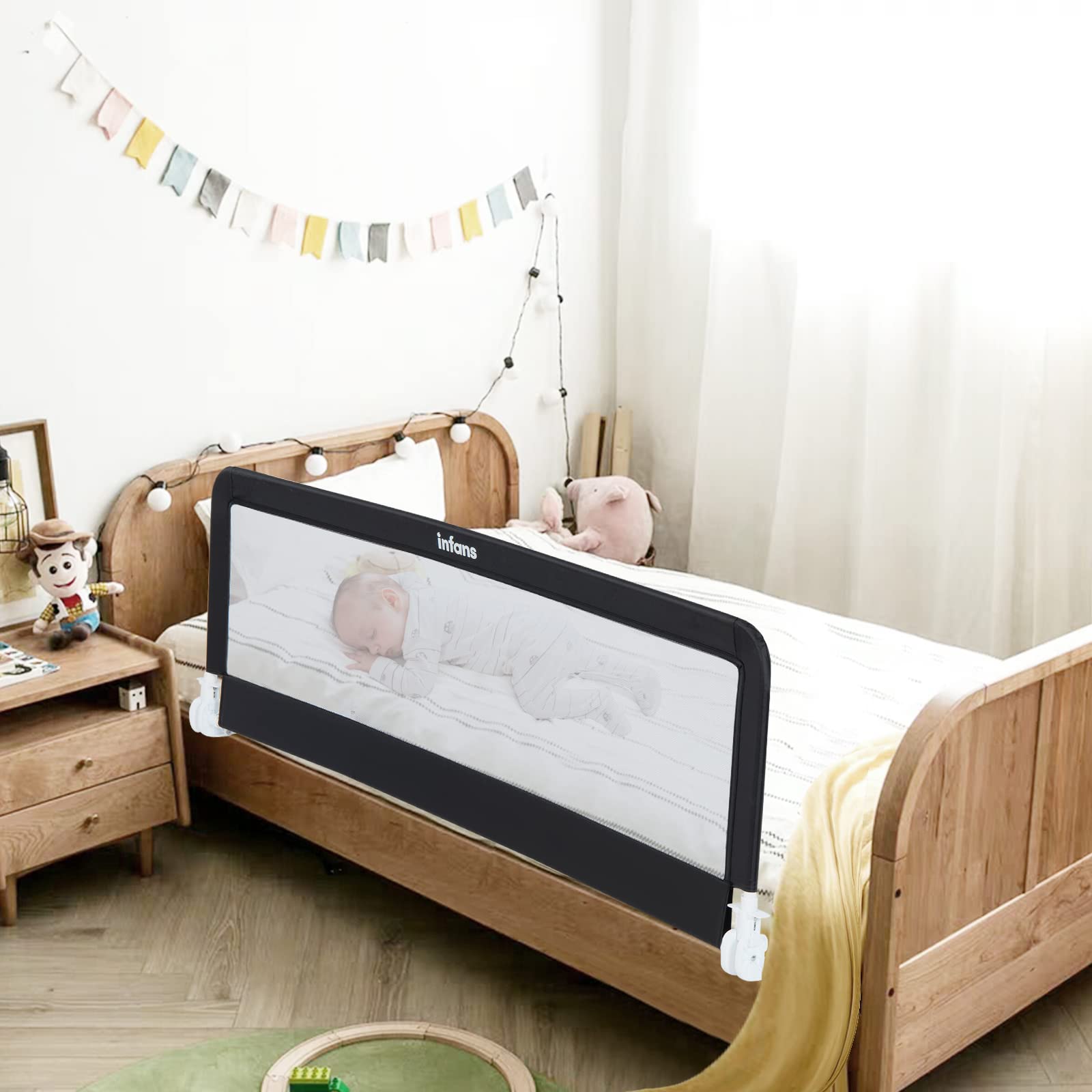 INFANS Bed Rails for Toddlers, Foldable Safety Baby Crib Rail Fit for Kids Twin, Extra Long Swing Down Bed Guardrail