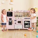 INFANS Kids Kitchen Playset, Toddler Wooden Pretend Cooking Toy Set with Acrylic Drawing Board Ice Machine Dishwasher