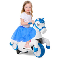 INFANS 2 in 1 Ride on Motorcycle and Horse, Unicorn 6V Battery Powered Ride on Toy with Up & Down Function, Kids Electric Vehicle