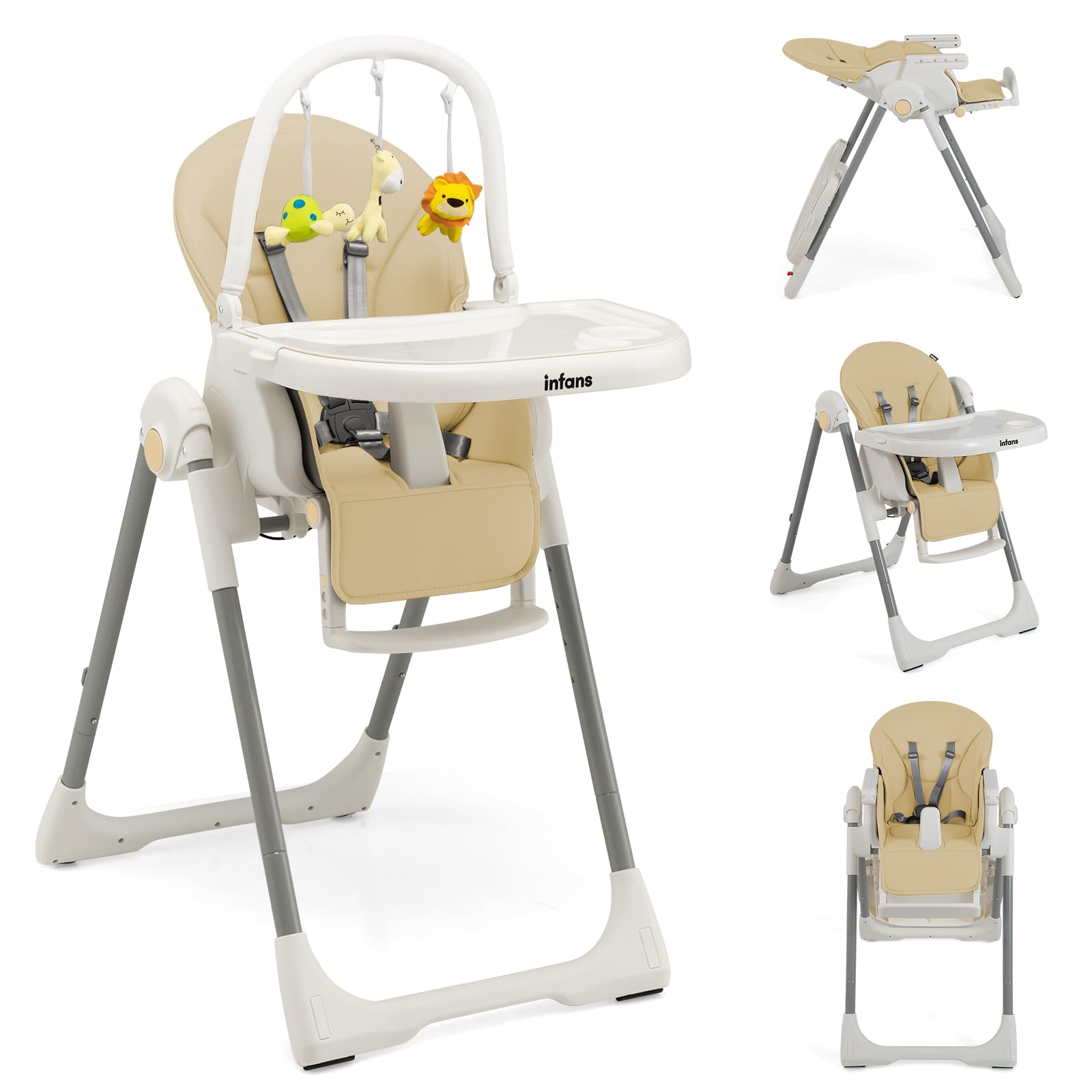 INFANS High Chair for Babies and Toddlers, Foldable Highchair with 7 Different Heights 4 Reclining Backrest Seat