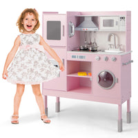 INFANS Kids Kitchen Playset, Toddler Wooden Pretend Cooking Set with Realistic Light Sound
