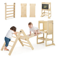 INFANS Climbing Toys for Toddlers, 8 in 1 Foldable Wood Pikler Montessori Jungle Gym, Indoor Kids Playground Climber Triangle Set