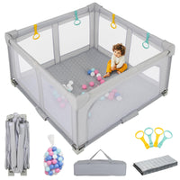 INFANS Foldable Baby Playpen with Mat, Large Baby Play Yard for Infant with 50 Ocean Balls, Fence Toddler Activity Center