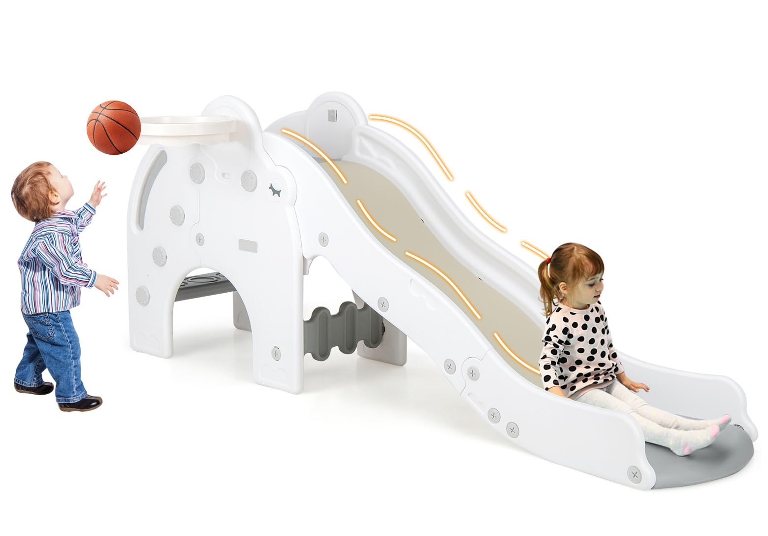 INFANS Toddler Slide, 4 in 1 Indoor Kids Slide Wave Slideway Max Load 330lb for Age 1-3, Climber Freestanding Playset