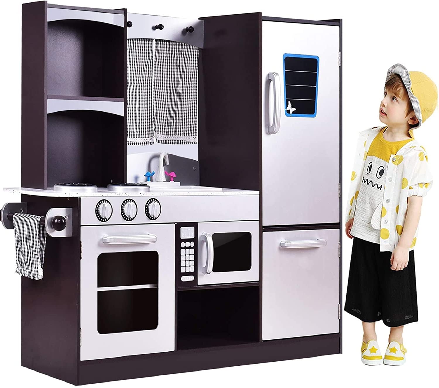 Kids Kitchen Playset Wooden Play Kitchen for Toddlers with Sound Chalkboard