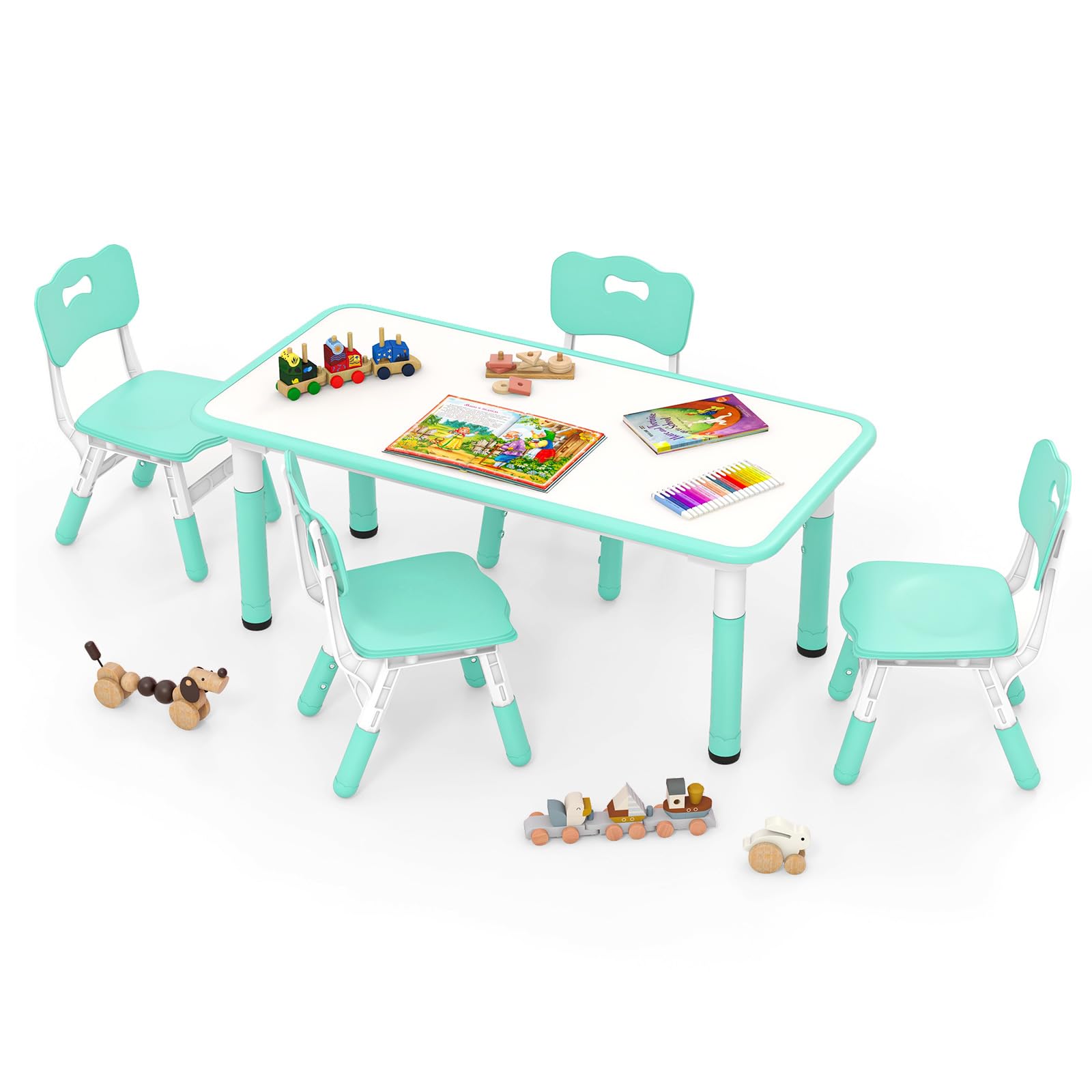 INFANS Kids Table and Chiar Set, Height Adjustable Toddler Desk and 4 Chairs, Large 47" L x 23.5" W Multi-Activity Art Table