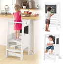 INFANS Toddler Standing Tower, Kids Montessori Kitchen Step Stool Helper with 2 Adjustable Height Learning Blackboard Safety Rail