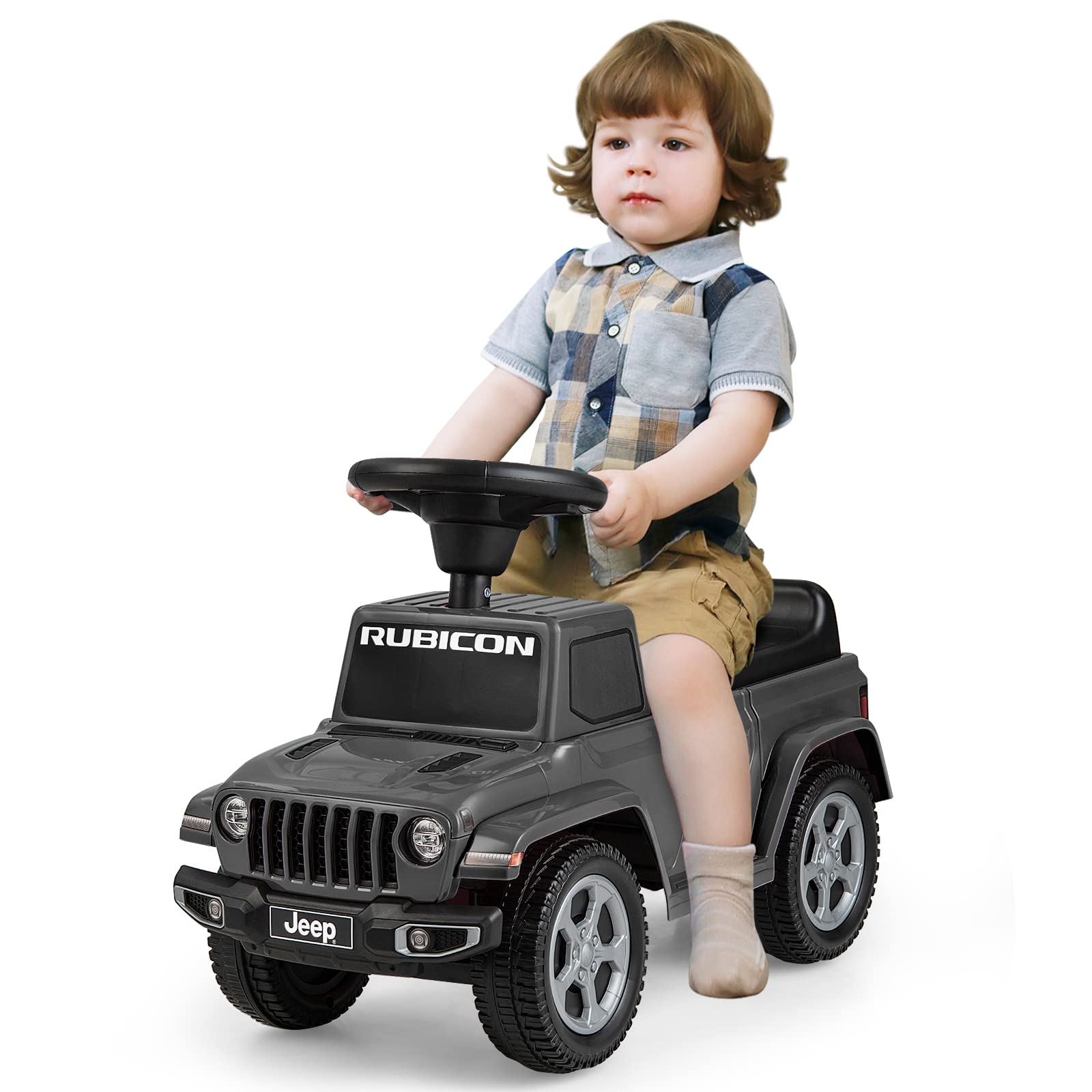 INFANS Kids Ride on Push Car, Licensed Jeep Foot-to-Floor Sliding Toddler Toy with Engine Sound