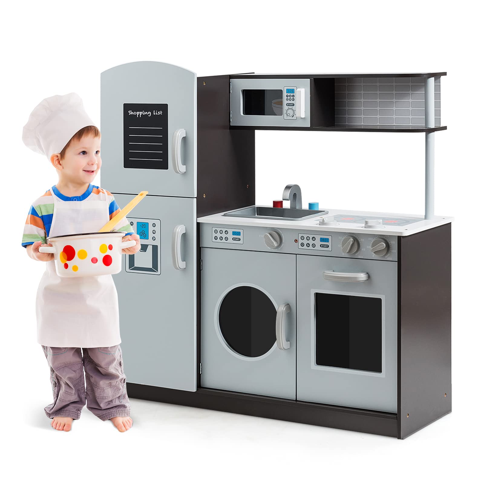 Gray Kids Kitchen Playset Pretend Play Toys Cooking Gift for Boys Girls