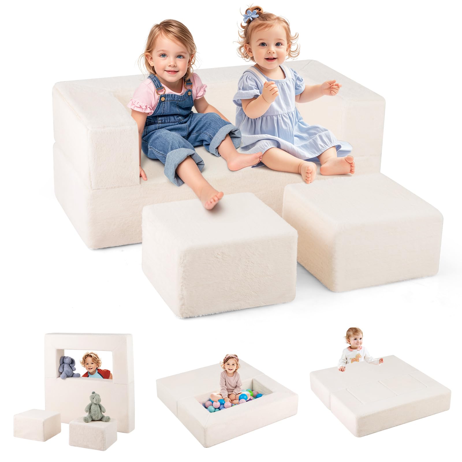 INFANS Modular Kids Play Couch, Toddler Sectional Fort Building Sofa for Playroom, Bedroom, Convertible Soft Foam Furniture
