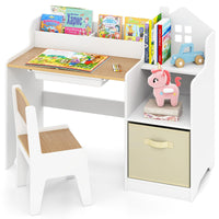 INFANS Kids Table and Chair Set, Toddler Art Craft Play Wood Activity Desk with Chairs, Children Furniture