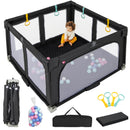 INFANS Foldable Baby Playpen with Mat, Large Baby Play Yard for Infant with 50 Ocean Balls, Fence Toddler Activity Center