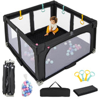 INFANS Foldable Baby Playpen with Mat, Large Baby Play Yard for Infant with 50 Ocean Balls, Fence Toddler Activity Center