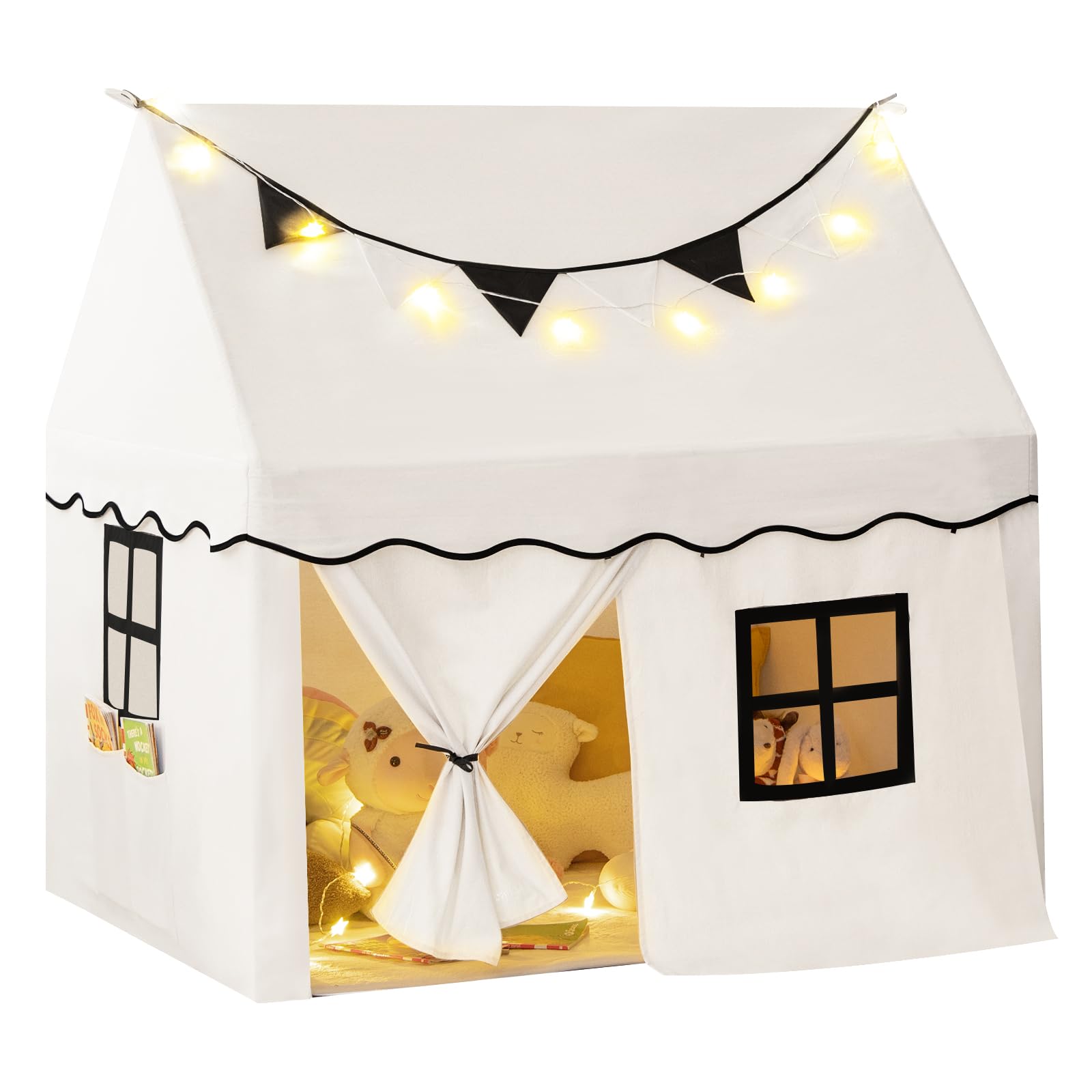 INFANS Kids Play Tent with Washable Mat Star Light Windows, Anti-Trip Large Playhouse Toys, Indoor Outdoor Princess Tents Castle