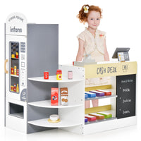 INFANS Kids Grocery Store Playset, Wooden Supermarket Toy Set with Cash Register, Vending Machine, Pretend Play Store