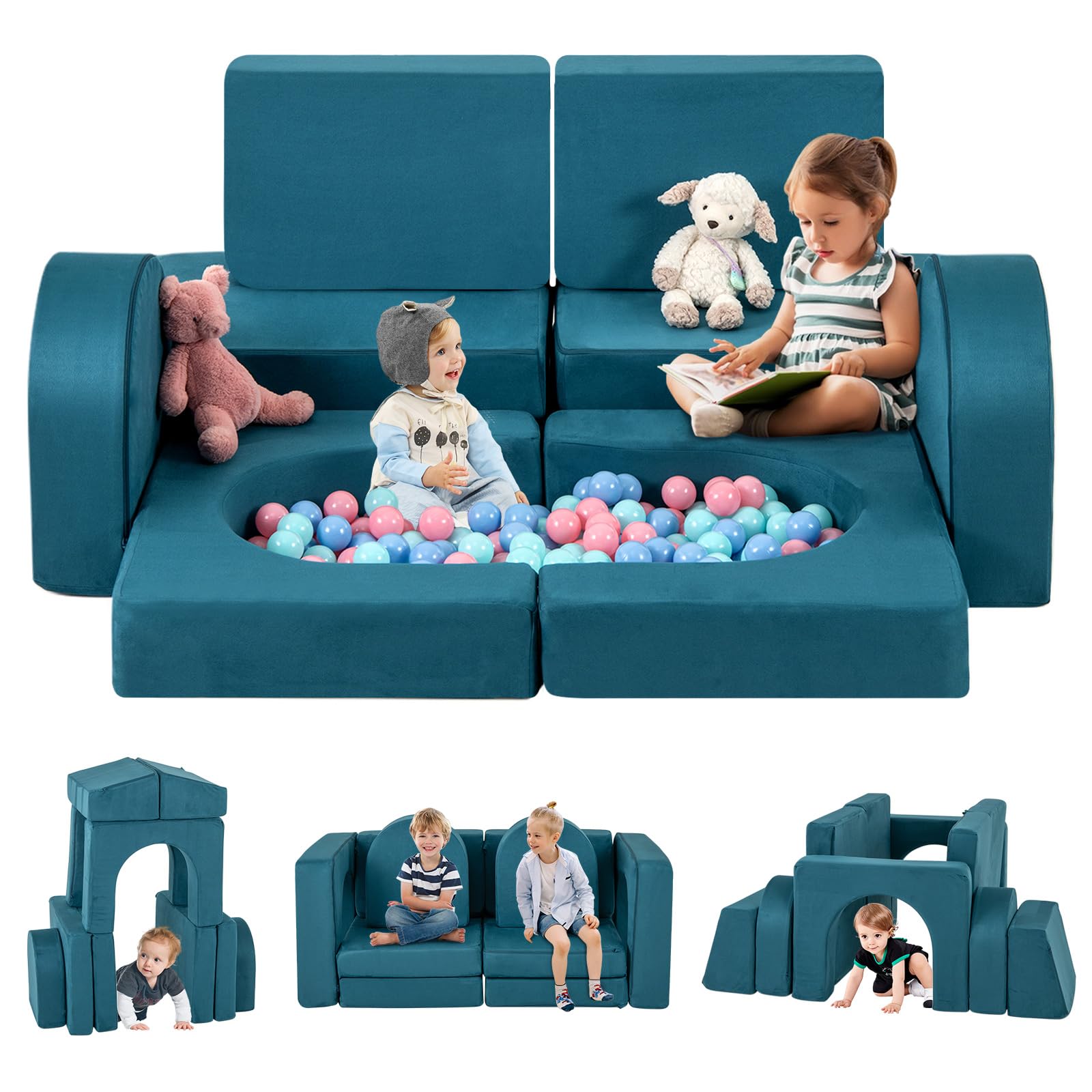 INFANS Modular Kids Play Couch, 8 PCS Toddler Creative Sectional Fort Building Sofa