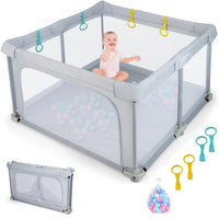INFANS Baby Playpen, 50’’x50’’ Foldable Large Baby Playard, Indoor Outdoor Kids Activity Center Baby Fence