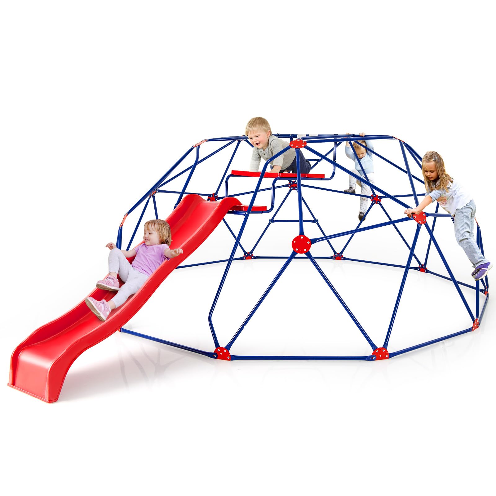 INFANS Climbing Dome with Slide, Kids Outdoor Jungle Gym Geometric Dome Climber, 8FT Climb Structure Backyard