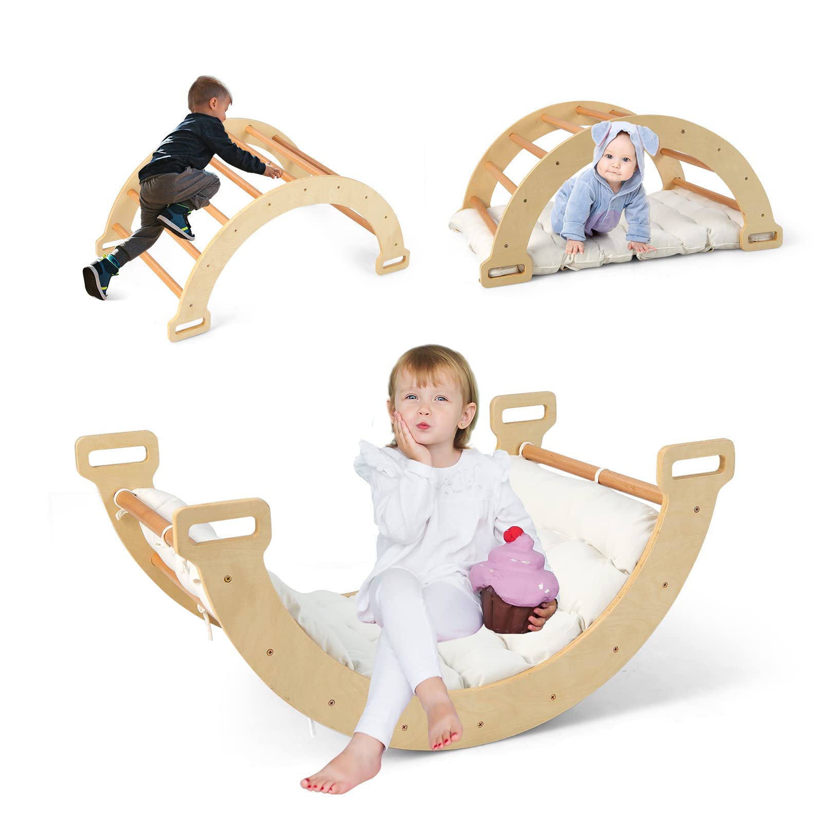 INFANS 4 in 1 Arch Climbing Toys for Toddlers, Montessori Wooden Arch Climber Ladder Structure