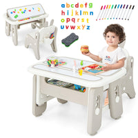 INFANS Kids Table and Chair Set, Activity Table with Magnetic Drawing Board Adjustable Height, Toddler Plastic Furniture Table
