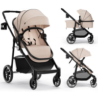 INFANS 2 in 1 Baby Stroller, High Landscape Infant Stroller, Foldable Pushchair