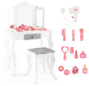 INFANS Kids Vanity, 2 in 1 Princess Makeup Desk Set, Wooden Dressing Table, Pretend Play Vanity Set